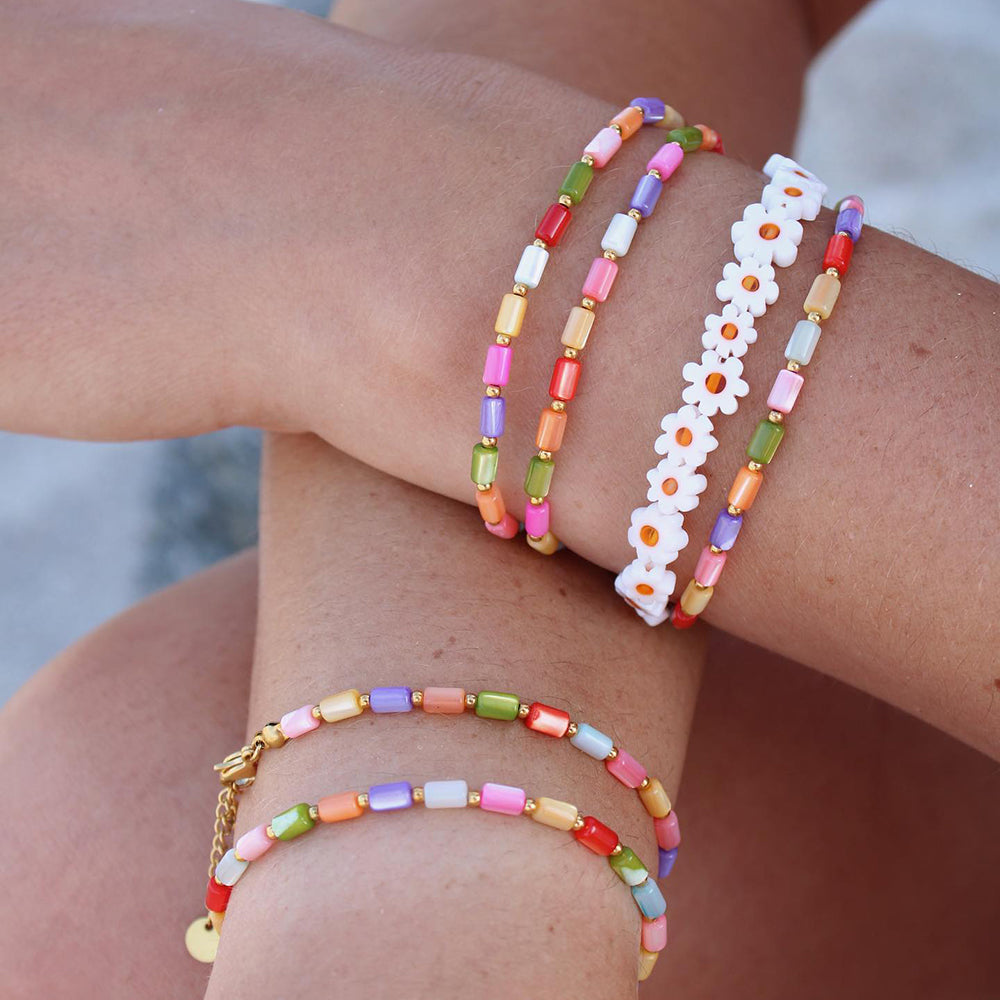 CCGOOD Colored Natural Shell Tube Beaded Bracelet Summer Beach Jewelry 18K Plated Beads Bracelet for Women Boho Pulseras Mujer