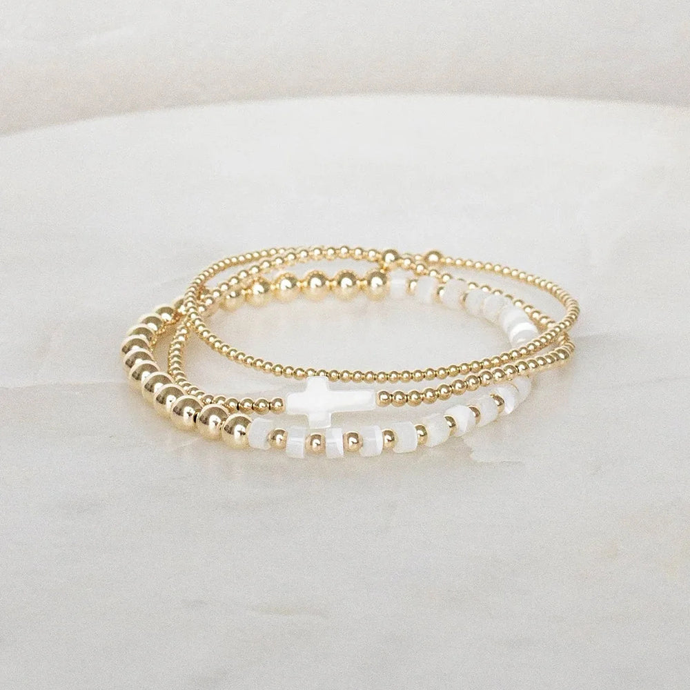 Juego de pulseras de cuentas rellenas de oro CCGOOD, pulsera de cuentas planas cruzadas con conchas, joyería de moda apilada