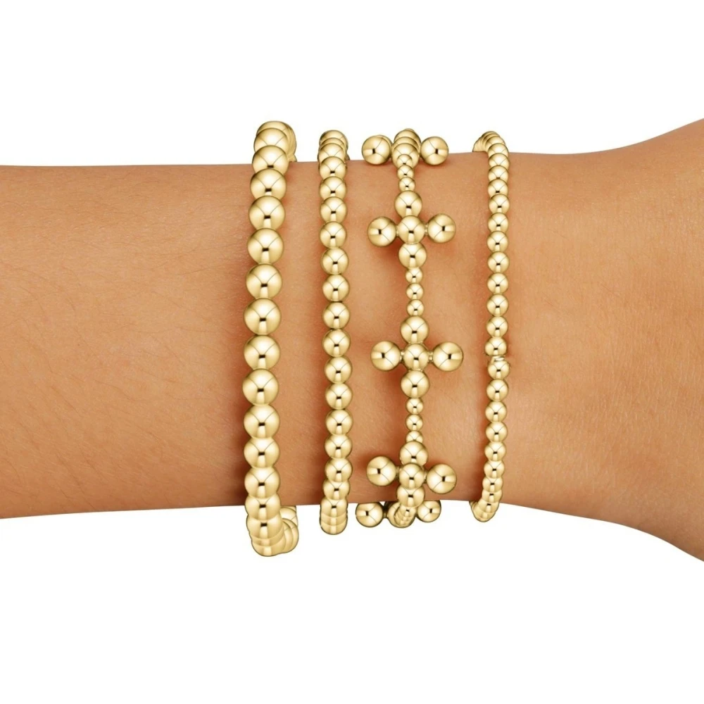 CCGOOD18K Gold Bead Ball Strand Bracelet Stack Cross Bracelets Classic Metal Jewelry