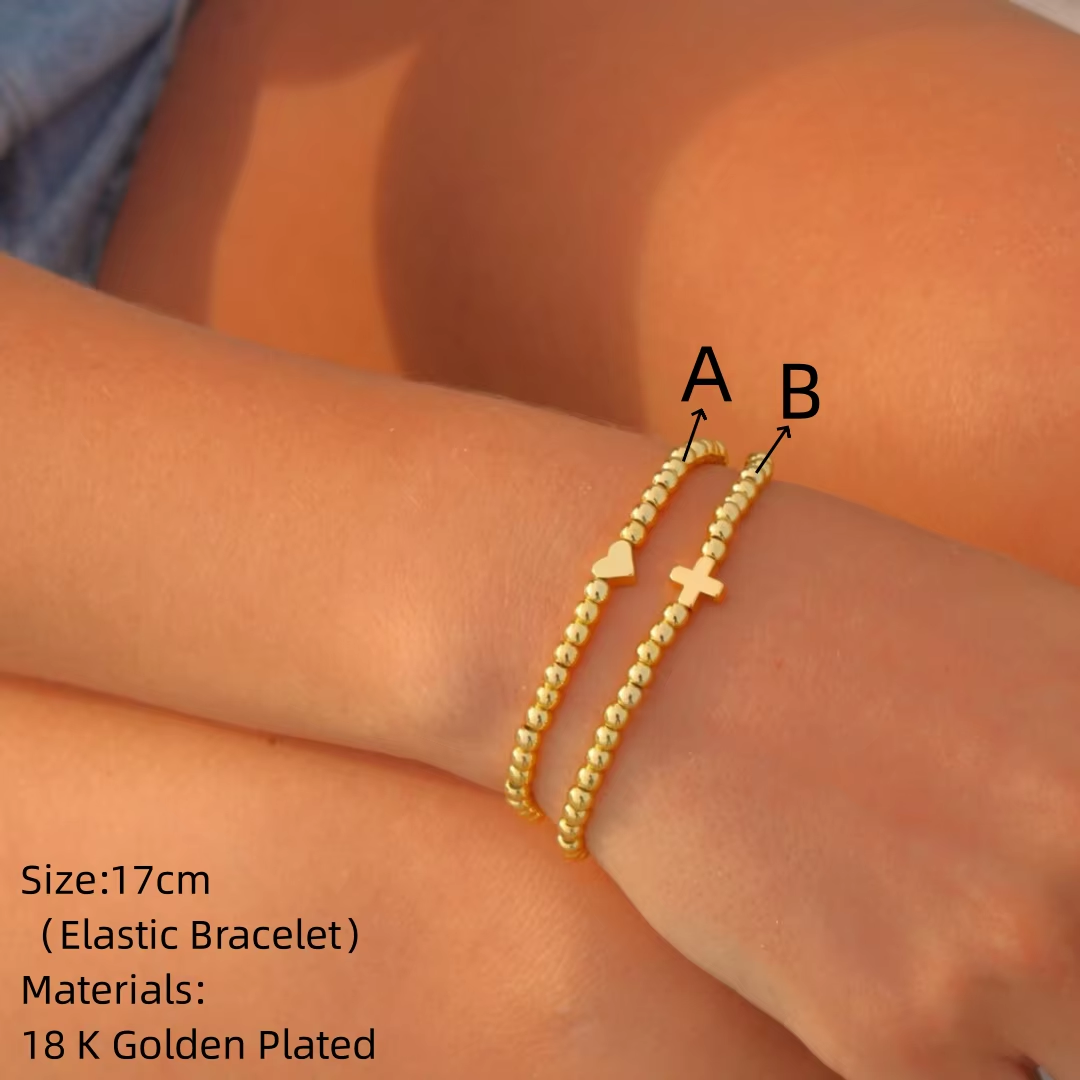 CCGOOD Christian Gold Cross Luxury Bracelet Fashion Boho Jewelry 18 K Gold Plated Heart Bracelet for Women Beaded Pulseras Mujer