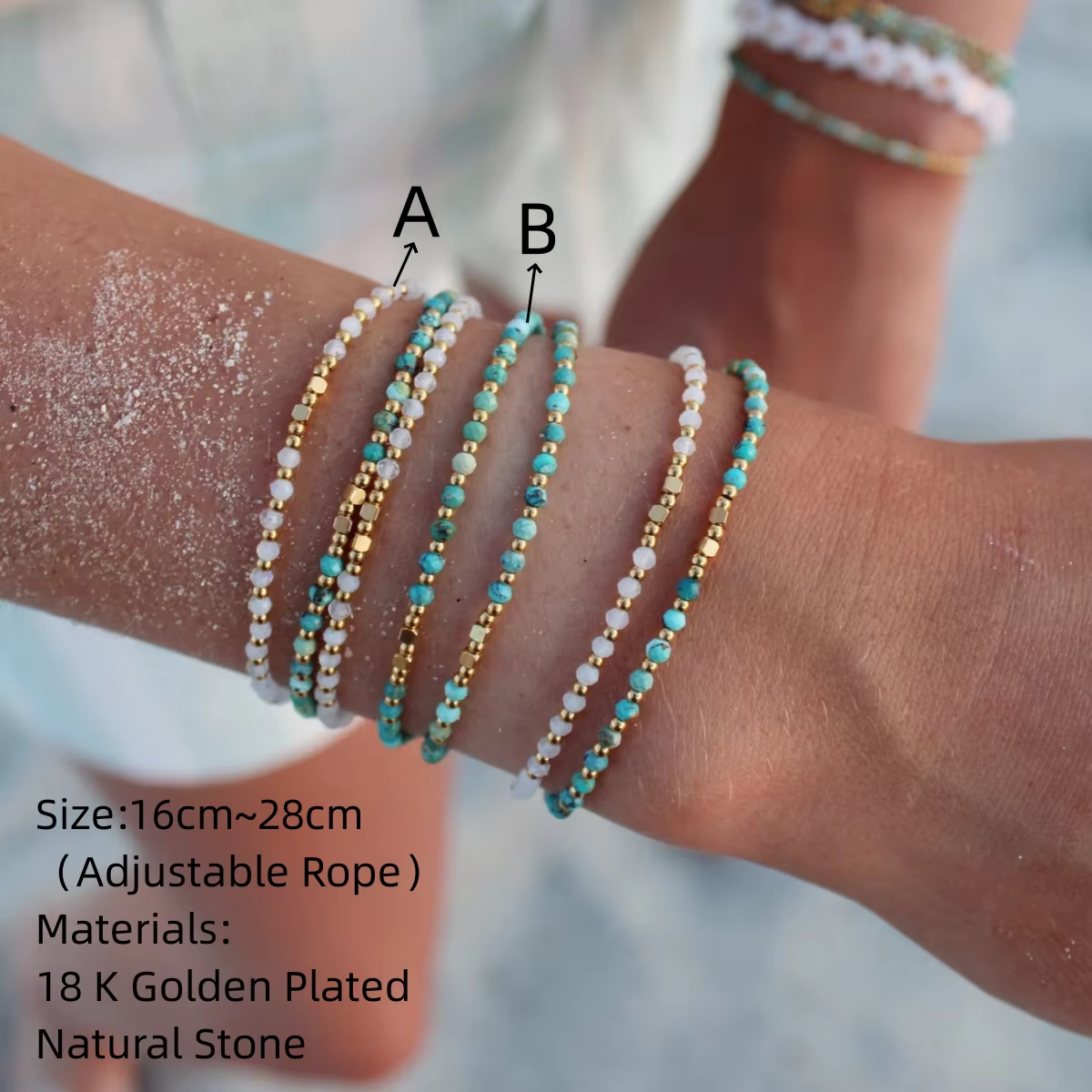 Pulseras de turquesas CCGOOD para mujer, pulsera chapada en oro de 18 quilates, pulseras de piedra natural, joyería de estilo bohemio de playa