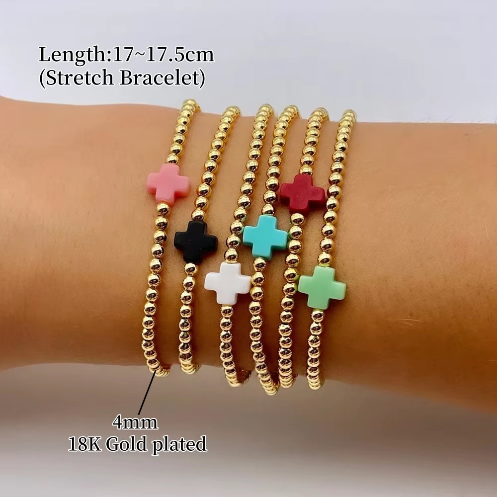 Pulsera CCGOOD con cruz multicolor apilable, pulseras de cuentas de bolas chapadas en oro de 18 K para mujer, joyería bohemia, pulseras impermeables