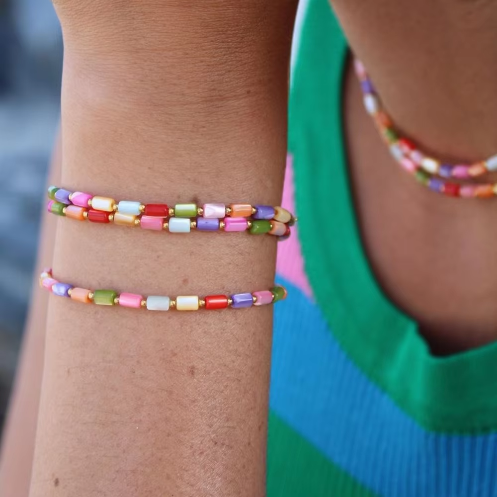 CCGOOD Colored Natural Shell Tube Beaded Bracelet Summer Beach Jewelry 18K Plated Beads Bracelet for Women Boho Pulseras Mujer