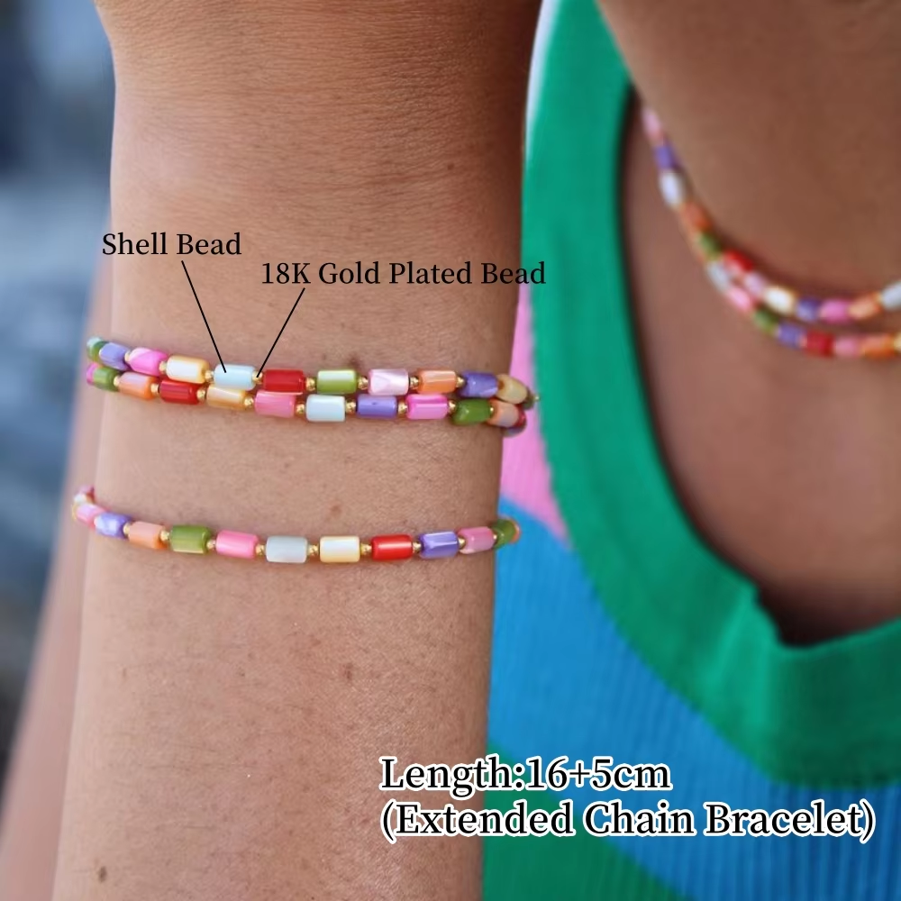 CCGOOD Colored Natural Shell Tube Beaded Bracelet Summer Beach Jewelry 18K Plated Beads Bracelet for Women Boho Pulseras Mujer