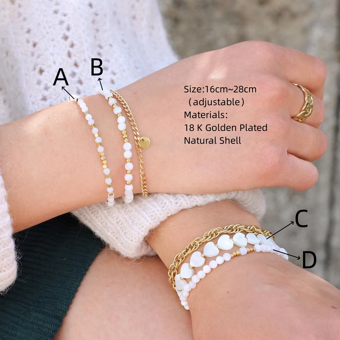 CCGOOD Natural Shell Heart Bracelet Adjustable White Moonstone Bracelets for Women Summer Boho Jewelry Fashion Pulseras