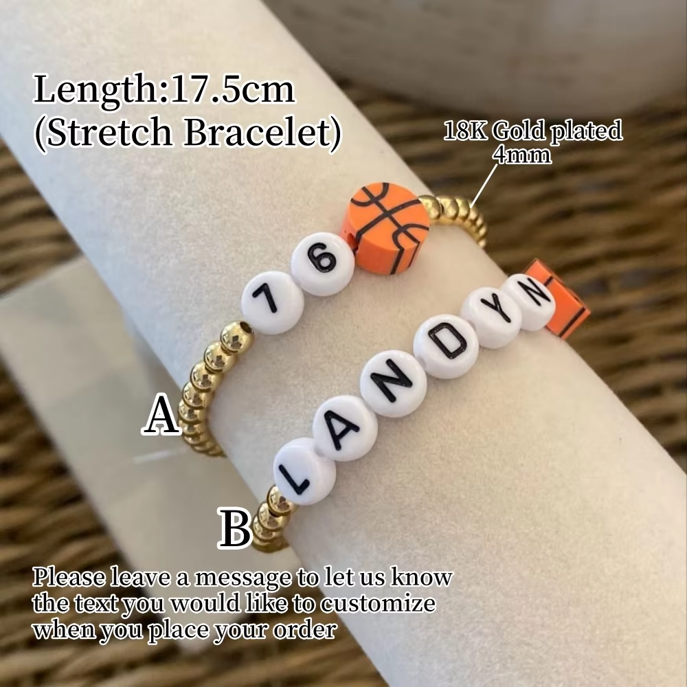 CCGOOD Customize Letter Name Number Basketball Bracelet 18 K Gold Plated 4mm Beads Ball Bracelets Stretchy Pulseras Jewelry