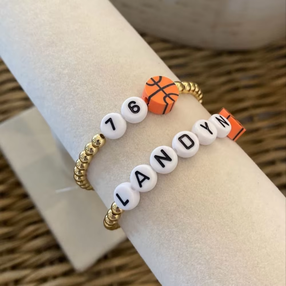 CCGOOD Customize Letter Name Number Basketball Bracelet 18 K Gold Plated 4mm Beads Ball Bracelets Stretchy Pulseras Jewelry