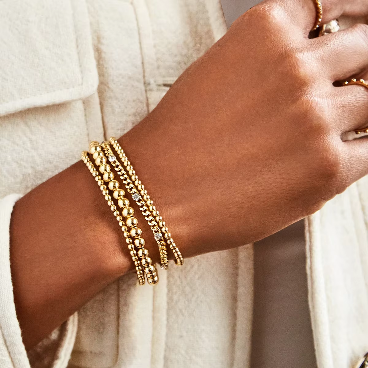 CCGOOD Stretch Bracelets Gold Plated Beaded Bracelet for Women Minimalist Boho Jewelry Stackable Pulseras Gift for Gilr Friend