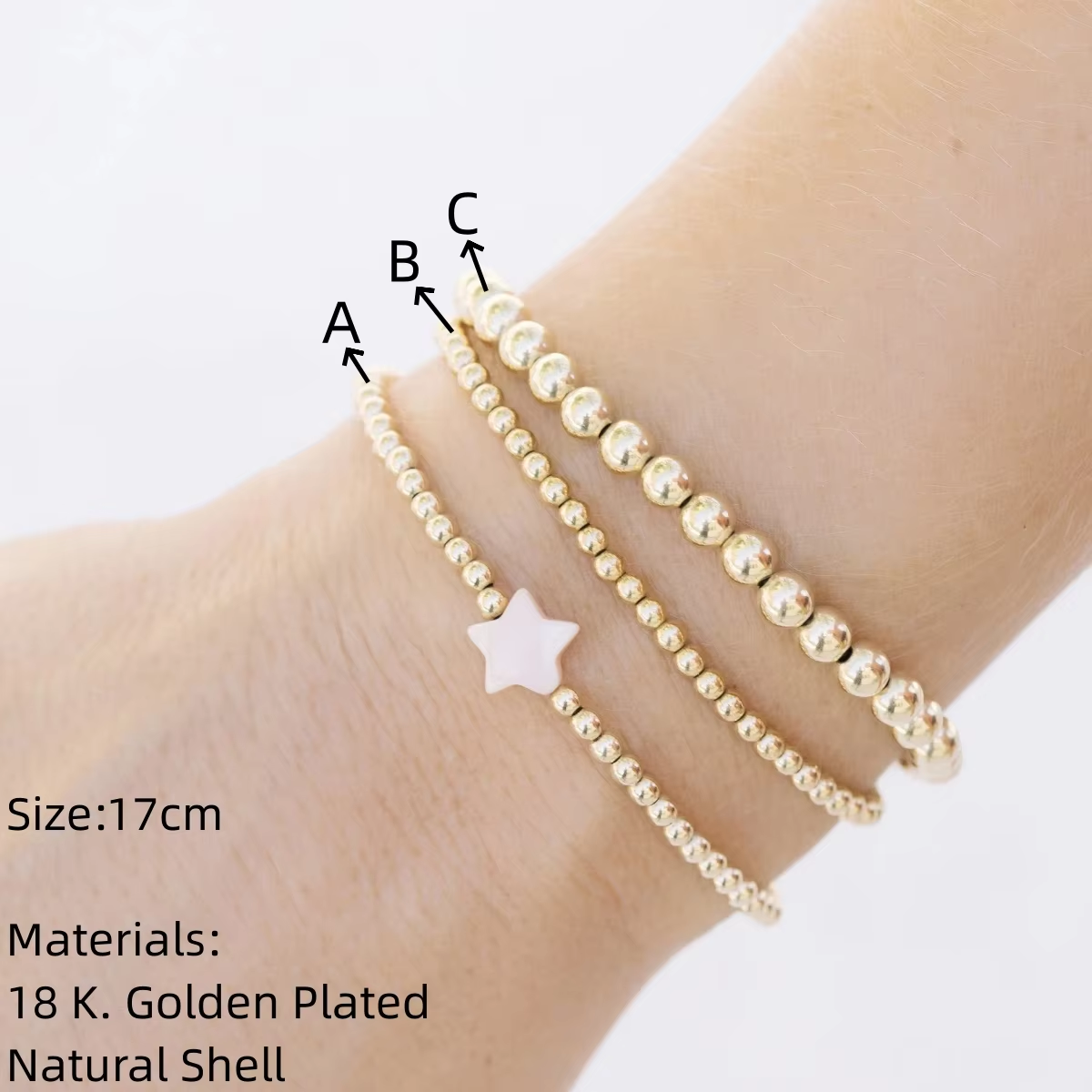 CCGOOD Natural Shelly Star Bracelets for Women Christian Jewelry 18 K Metal Gold Color Beads Bracelet Stackable Pulseras Mujer