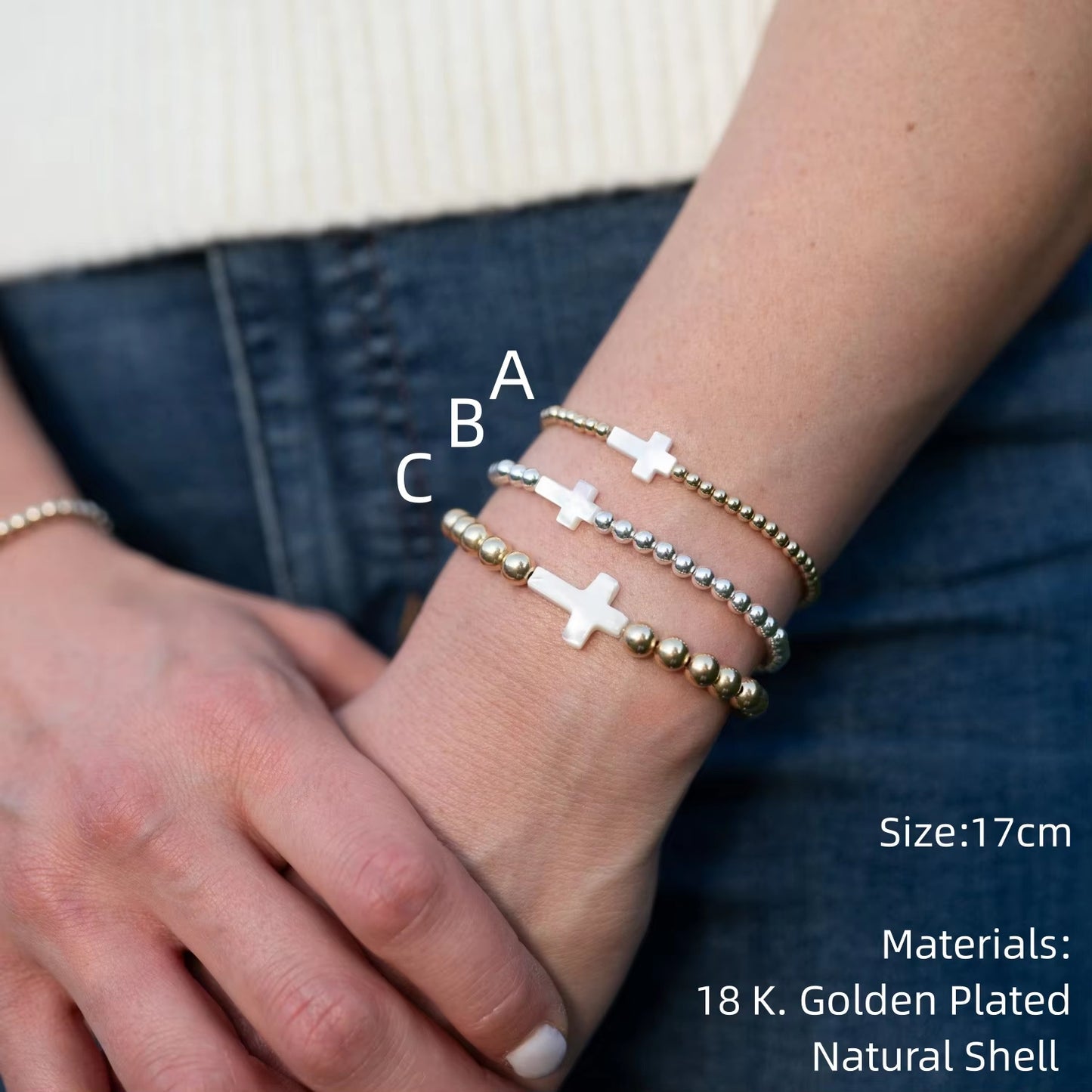 CCGOOD Shell Cross Bracelet for Women Freshwater Boho Jewelry Metal Gold Plated 18 K Color Beads Bracelets Stackable Pulseras