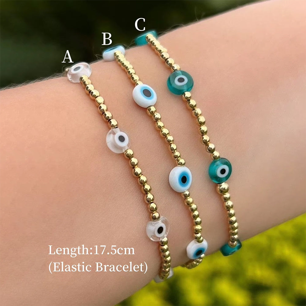 CCGOOD Turkish Evil Eye Bracelet for Women 18 K Gold Color Beads Pulseras Mujer Stackable Stretchy Bracelets Boho Jewelry