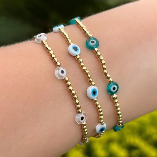 CCGOOD Turkish Evil Eye Bracelet for Women 18 K Gold Color Beads Pulseras Mujer Stackable Stretchy Bracelets Boho Jewelry