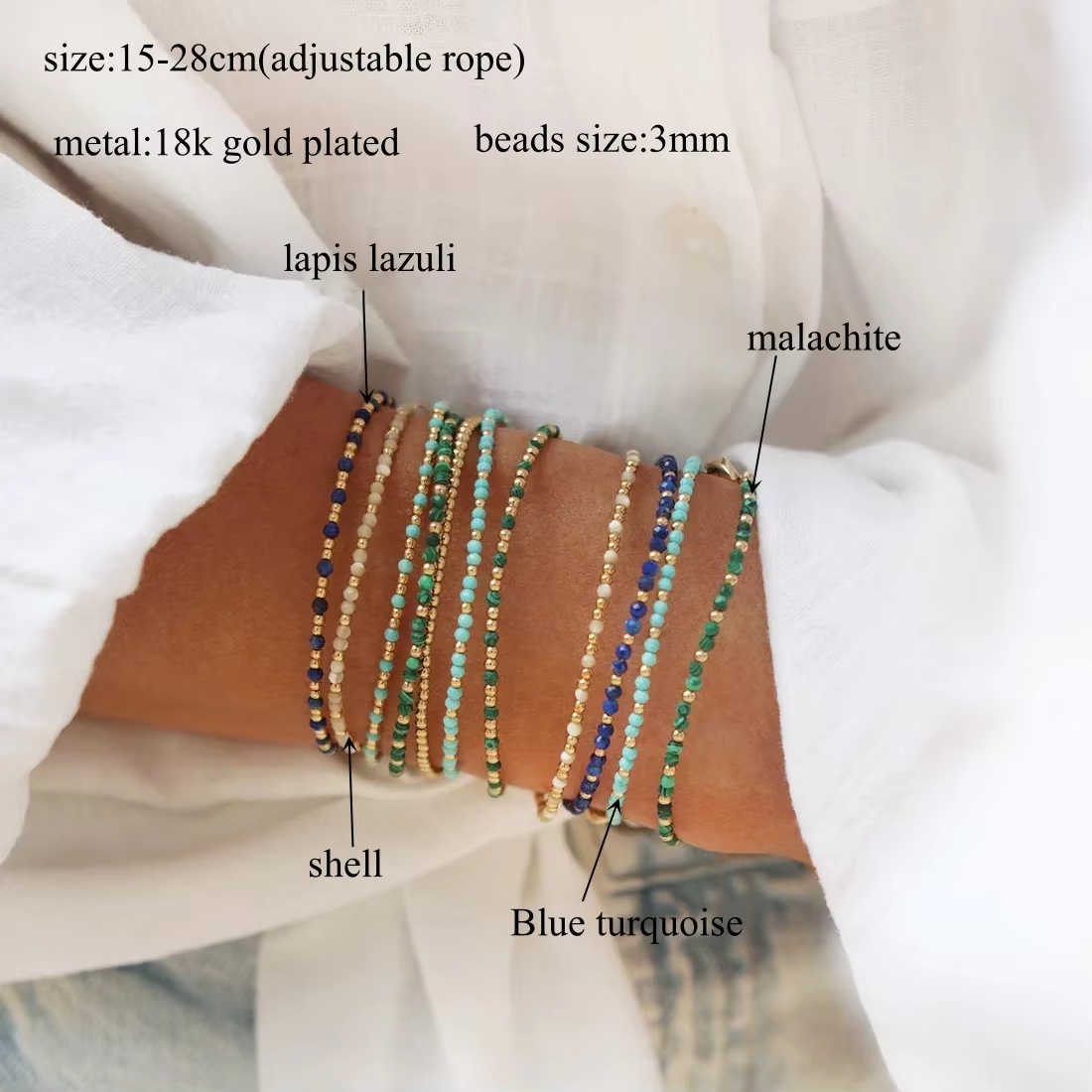 CCGOOD 3mm Natural Stone beaded Bracelets for Women Boho Beach Style Bracelet Pulseras Jewelry