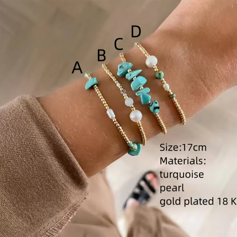 CCGOOD Natural Turquoises Bracelet for Women Gold Plated 18 K Accessories Bracelets Luxury Pearl Jewelry  Pulseras Mujer Girl Gift