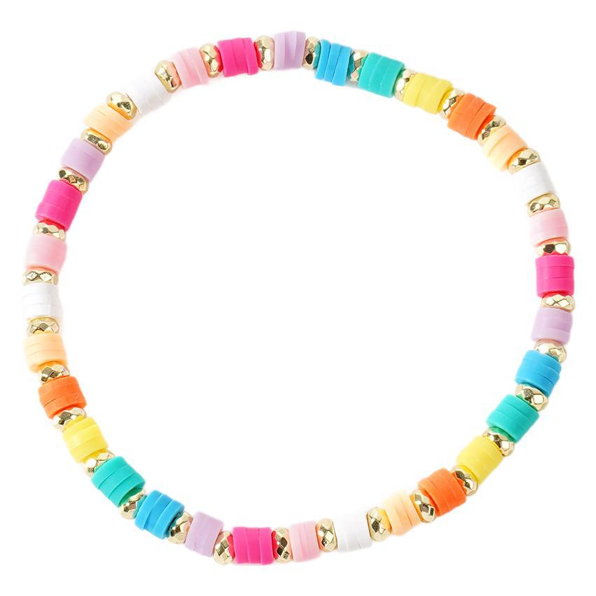 CCGOOD Multi-color Heishi Bracelet for Women  Boho Gold Plated 18 K Jewelry Polymer Clay Disc Beads Bracelets Stretch Pulseras