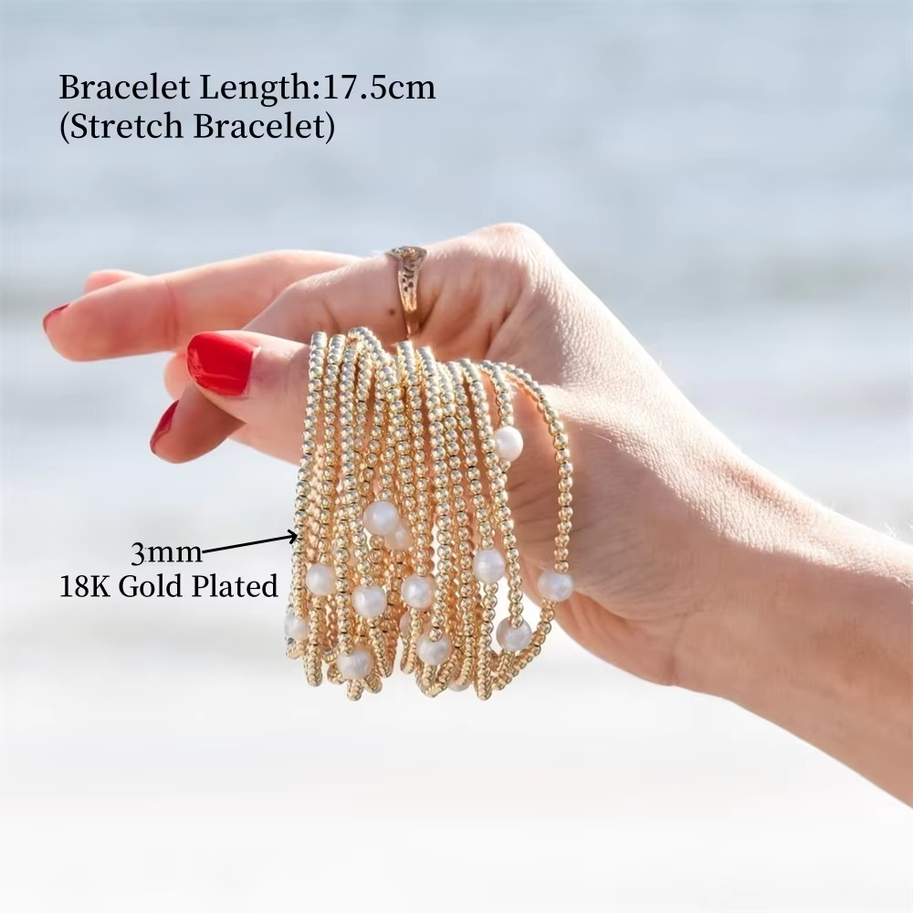 CCGOOD Bracelets 3mm 18 K Gold Plated Beads Freshwater Pearl Bracelet for Women Pulseras Stackable Jewelry Accessories