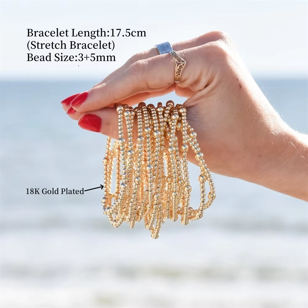 CCGOOD  3mm 5mm Ball Beads Bracelets 18 K Gold Plated Accent Bracelet for Women Strand Pulseras Fashion Simple Jewelry