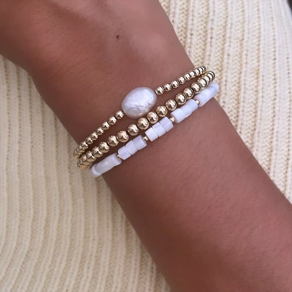 CCGOOD  Stackable 18 K Gold Plated Beads Bracelets Natural Stone Bracelet Vintage Jewellery Women Accesorios Pulseras Mujer