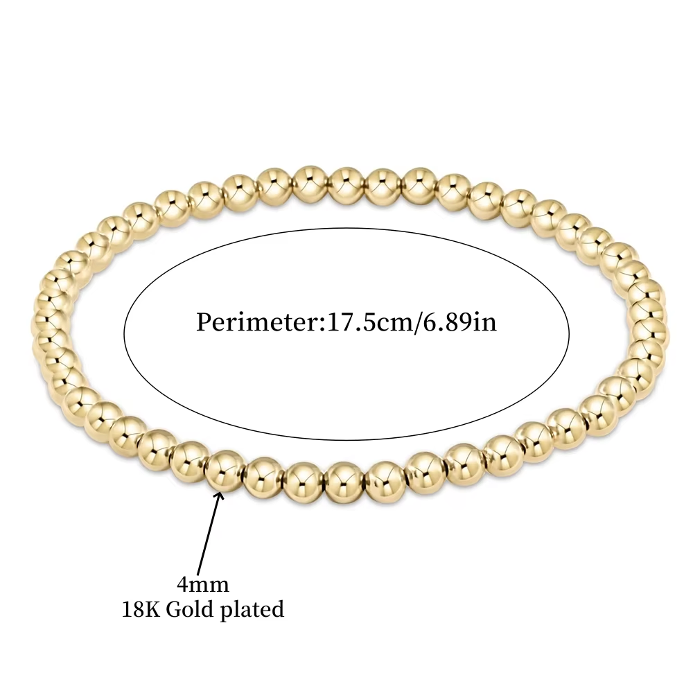 CCGOOD 3/4/5mm Gold Color Ball Beads Bracelets Pearl Accent Bracelet Stacking Pulseras Bijoux Jewellery Women Chic Accessories