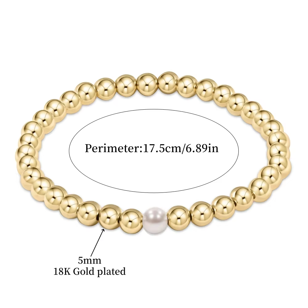 CCGOOD 3/4/5mm Gold Color Ball Beads Bracelets Pearl Accent Bracelet Stacking Pulseras Bijoux Jewellery Women Chic Accessories