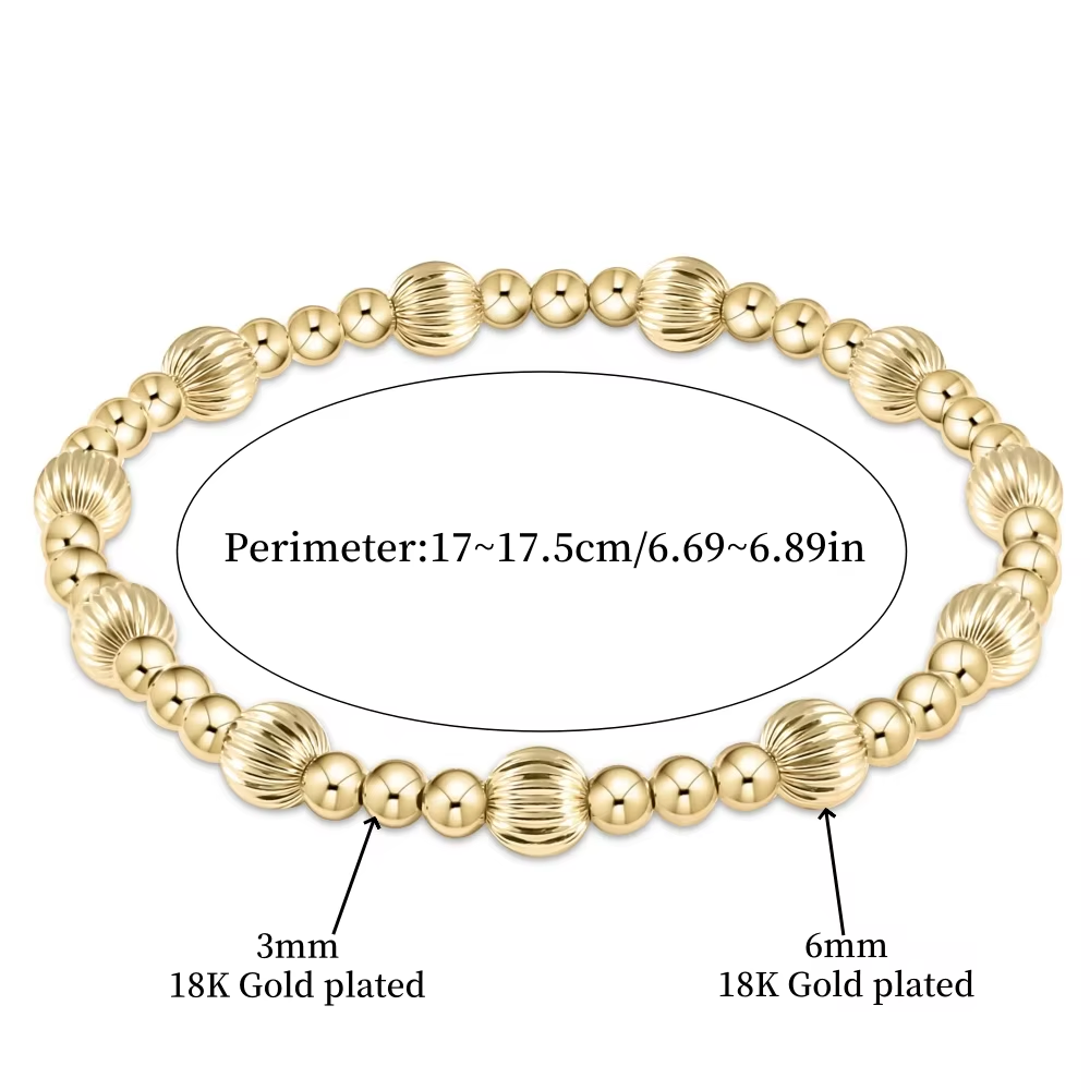 CCGOOD Stacks Dignity Sincerity Pattern Bead Bracelet 18 K Gold Plated Stretch Bracelets for Women Metal Jewelry