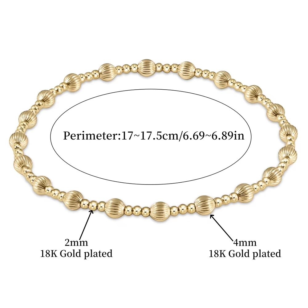 CCGOOD Stacks Dignity Sincerity Pattern Bead Bracelet 18 K Gold Plated Stretch Bracelets for Women Metal Jewelry