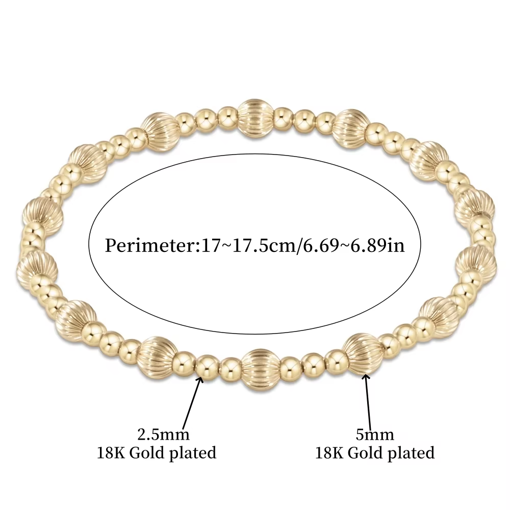 CCGOOD Stacks Dignity Sincerity Pattern Bead Bracelet 18 K Gold Plated Stretch Bracelets for Women Metal Jewelry