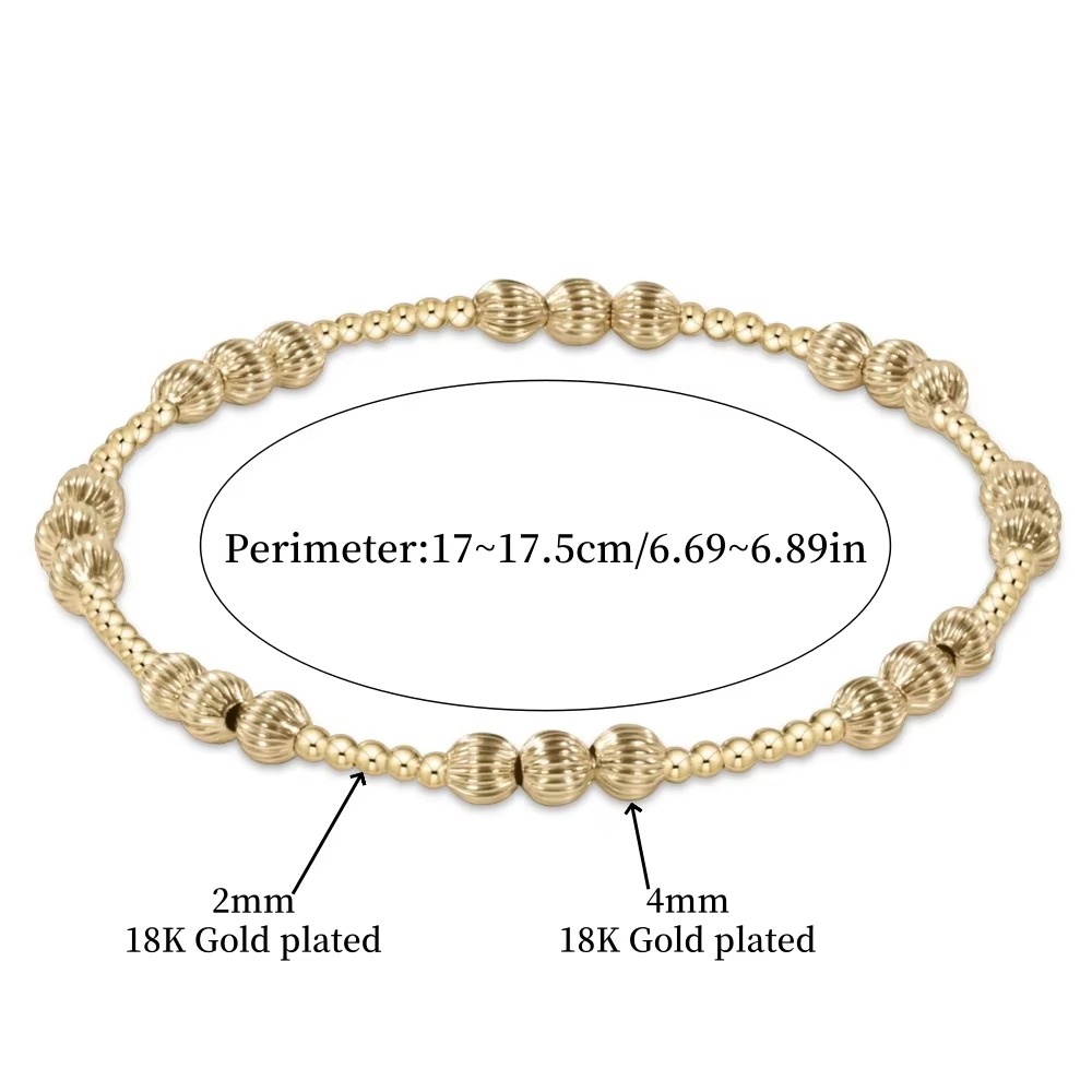 CCGOOD Stackable Pattern Bead Bracelet 18 K Gold Plated Stretch Metal Ball Beaded Bracelets for Women Luxury Jewelry