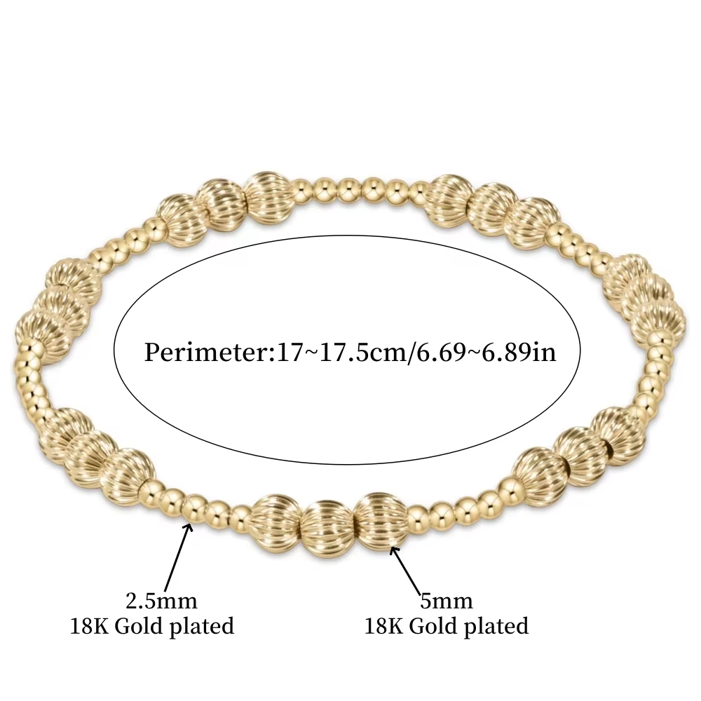 CCGOOD Stackable Pattern Bead Bracelet 18 K Gold Plated Stretch Metal Ball Beaded Bracelets for Women Luxury Jewelry