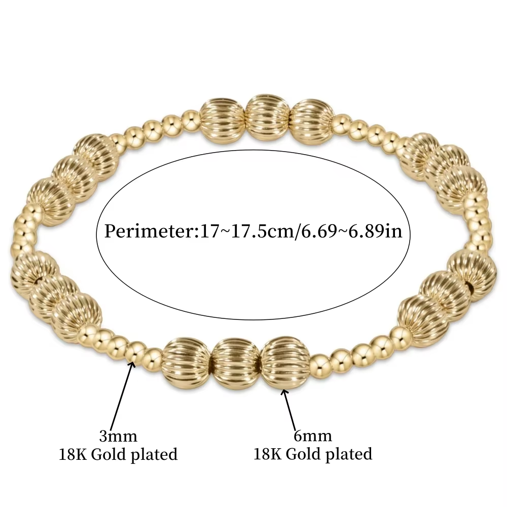 CCGOOD Stackable Pattern Bead Bracelet 18 K Gold Plated Stretch Metal Ball Beaded Bracelets for Women Luxury Jewelry