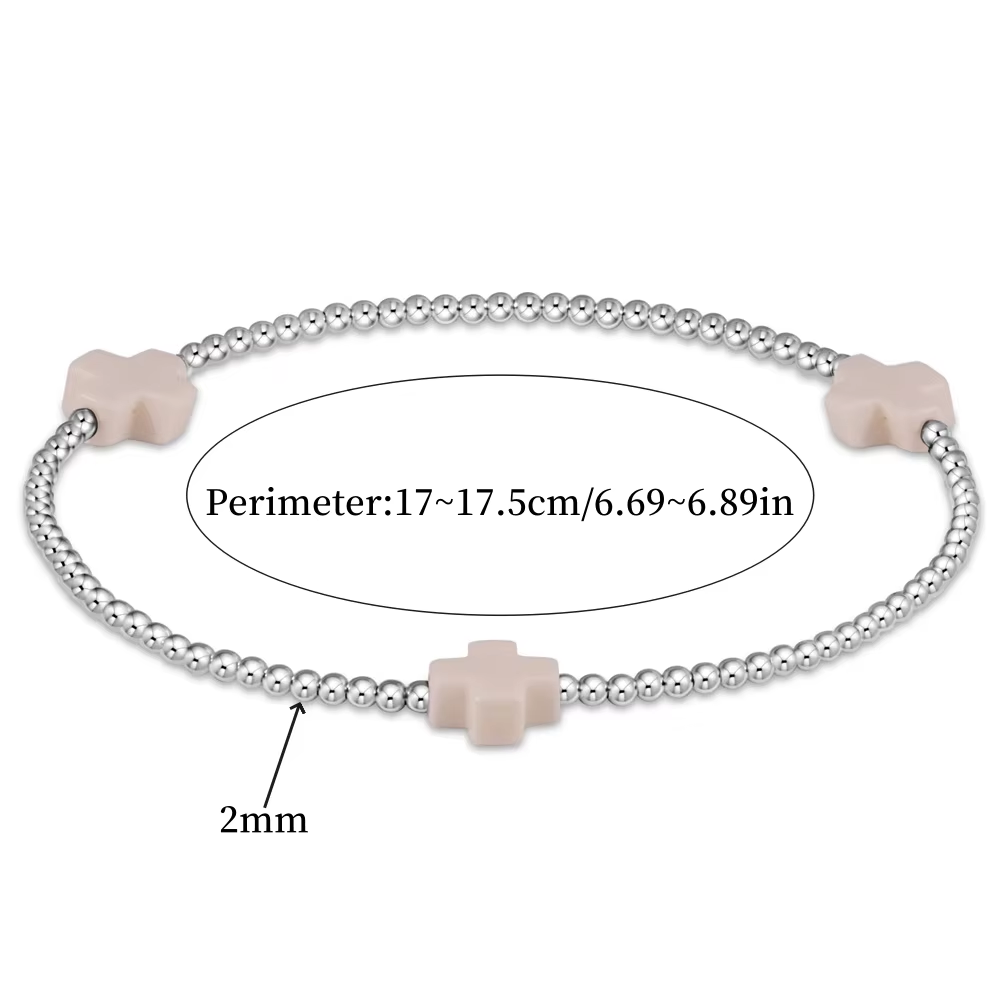 CCGOOD 2mm Silver Color Beaded Bracelet Stretch Cross Bracelets Dainty Elegant Jewelry for Women Tiny Accessories