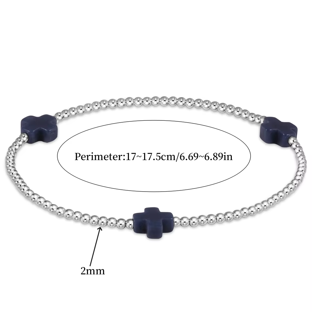 CCGOOD 2mm Silver Color Beaded Bracelet Stretch Cross Bracelets Dainty Elegant Jewelry for Women Tiny Accessories