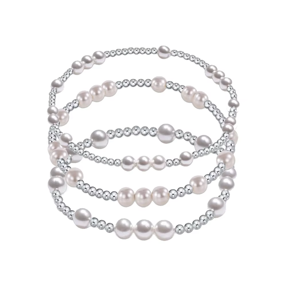 CCGOOD  Silver Color Ball Beads Bracelets Stackable Pearls Bracelet Jewelry for Women Female Gifts Fashion Accessories