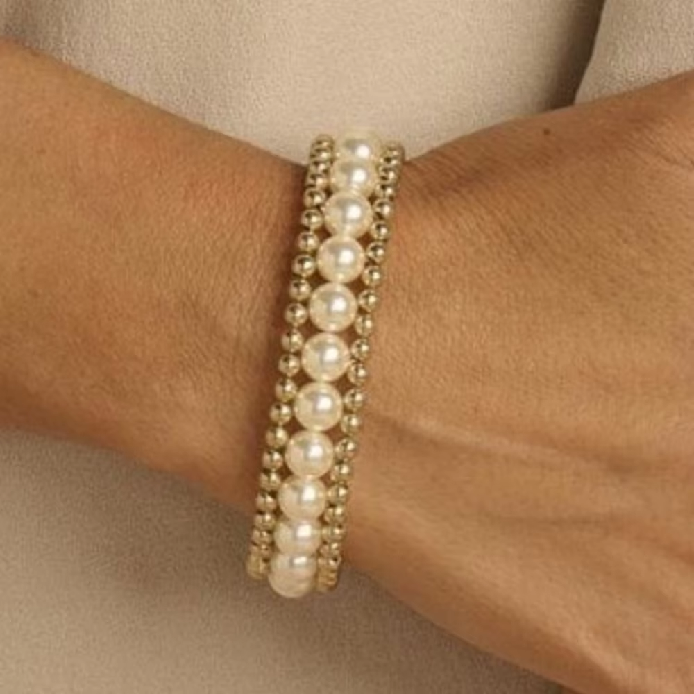 CCGOOD 18 K Gold Plated Beads Ball Bracelets for Women Tarnish Resistant Shell Pearl Bracelet Jewelry Elastic Bijoux Femmes