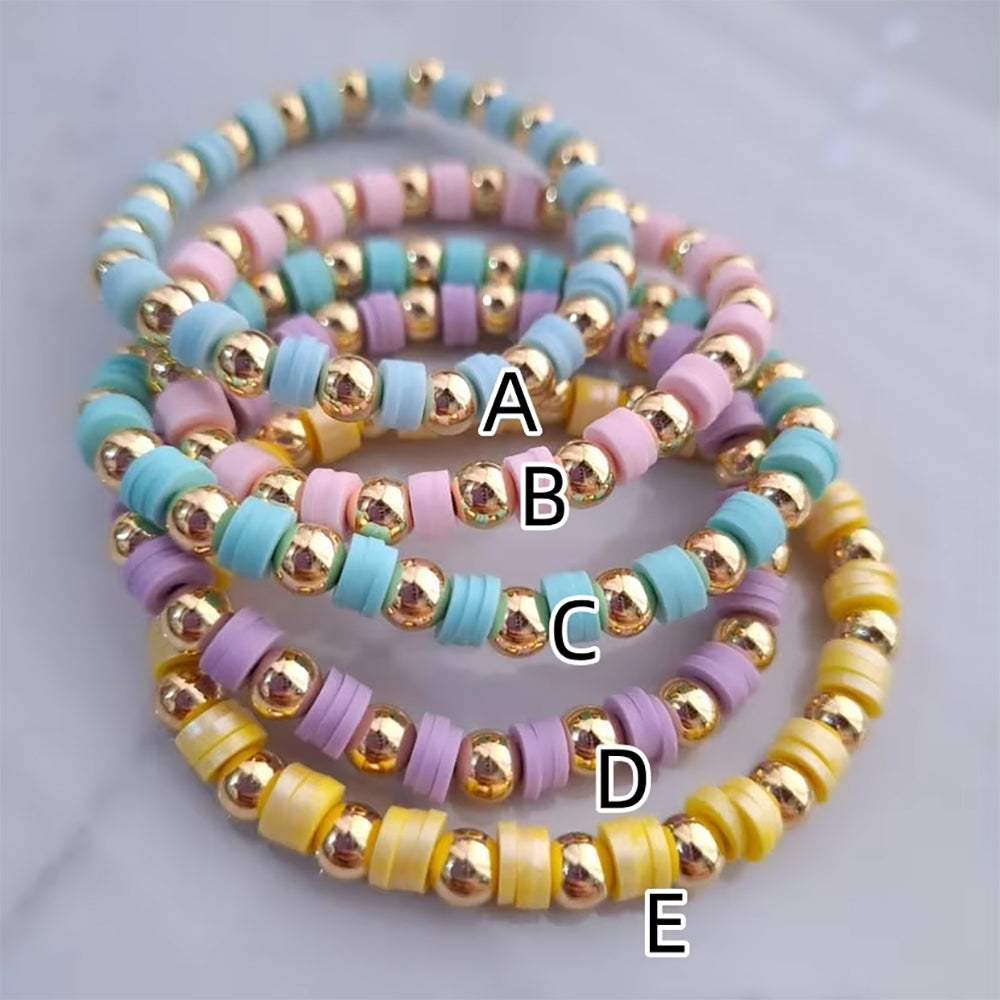 CCGOOD Multicolor Heishi Polymer Clay Bracelets 18 K Gold Color Ball Beads Bracelet for Women Mix Brazalete Mujer Bohemian Jewelry