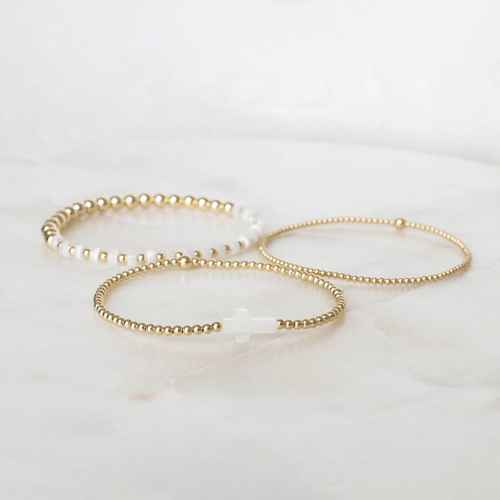 Juego de pulseras de cuentas rellenas de oro CCGOOD, pulsera de cuentas planas cruzadas con conchas, joyería de moda apilada