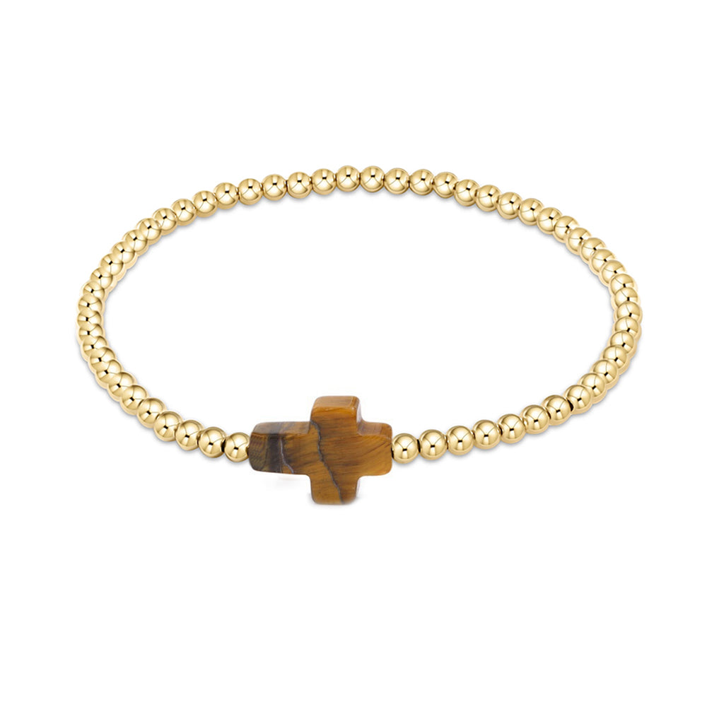 Pulsera CCGOOD con cruz de piedra natural chapada en oro de 18 quilates y cuentas de bola de 3 mm para mujer, joyería cristiana