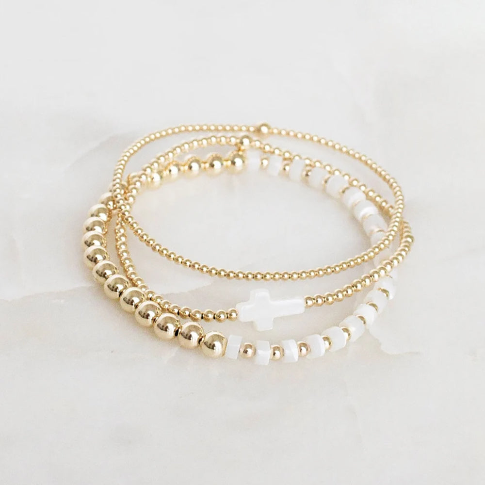 Juego de pulseras de cuentas rellenas de oro CCGOOD, pulsera de cuentas planas cruzadas con conchas, joyería de moda apilada